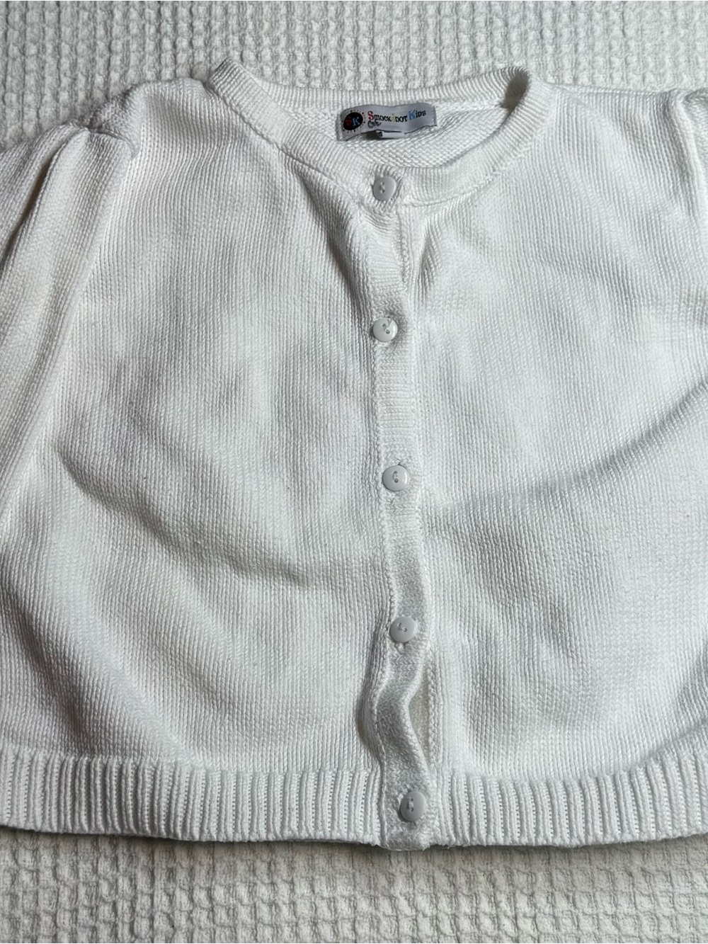 White Button-Front Girl’s Sweater Cardigan